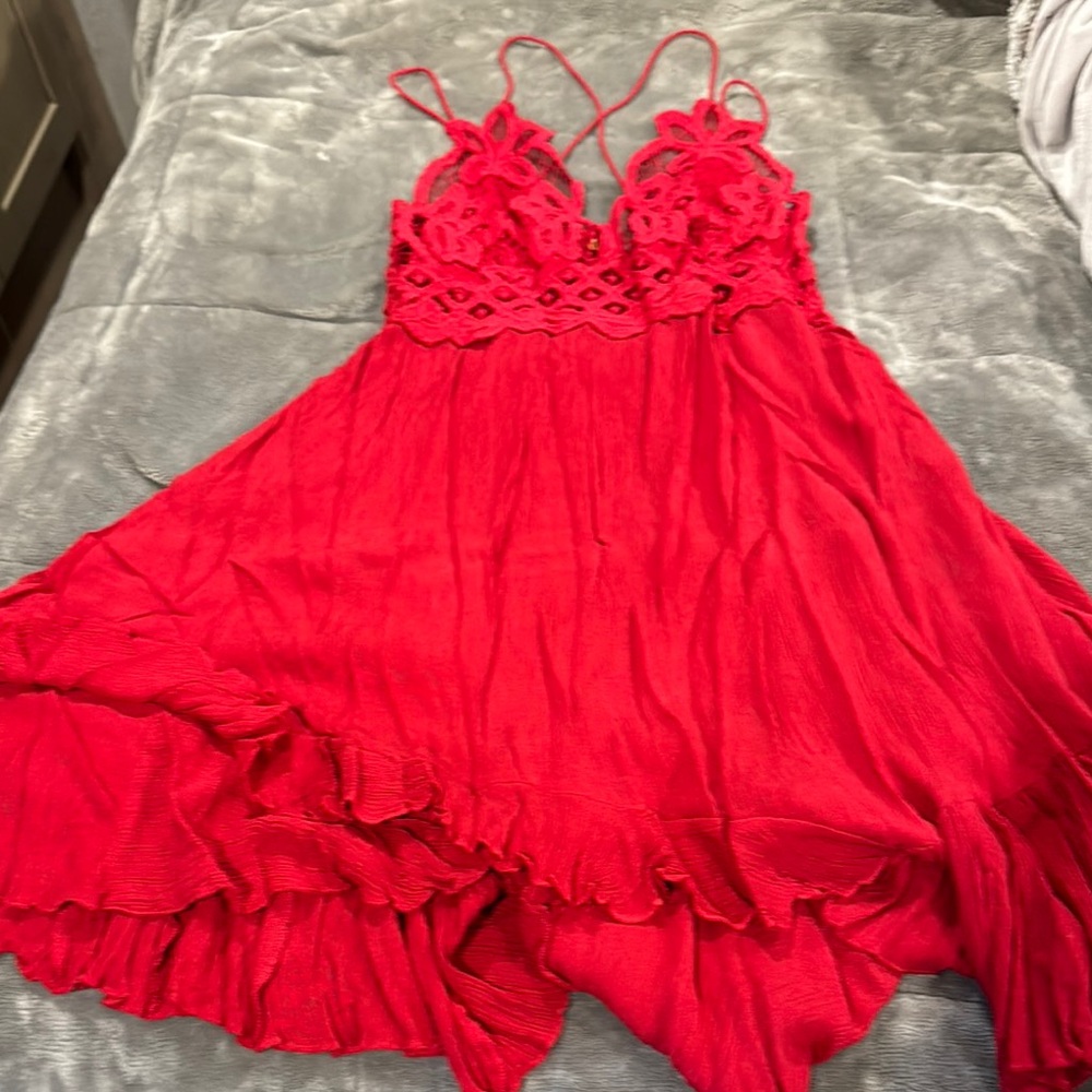 Red Lace Detail Women's Dress